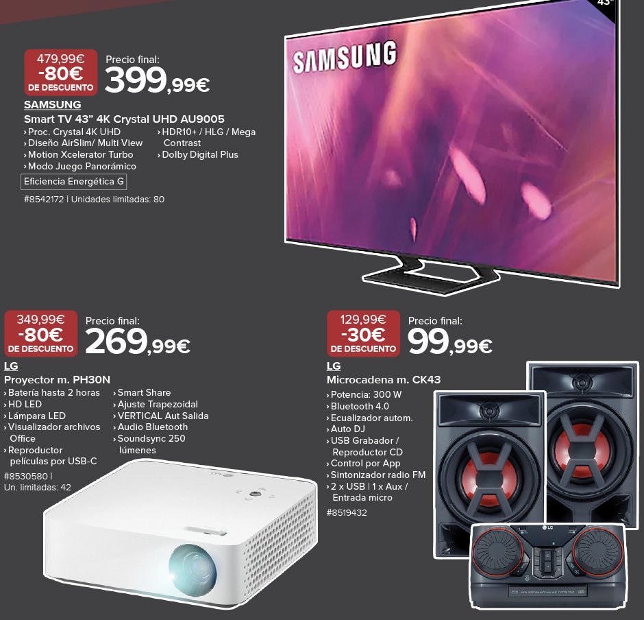 TVs y sonido: Samsung Smart TV 43 pulgadas / LG Proyector /  LG Microcadena