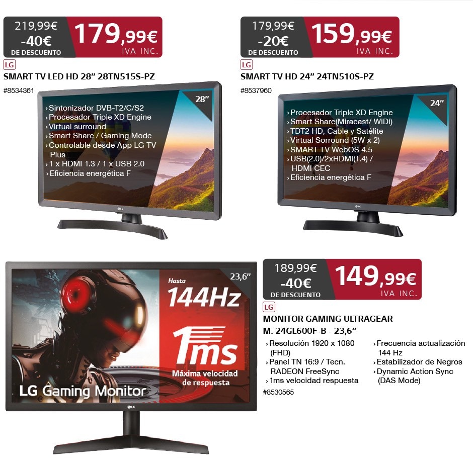 Smart TV LED HD 28 y 24 pulgadas, monitor gaming ultragear de 23 pulgadas