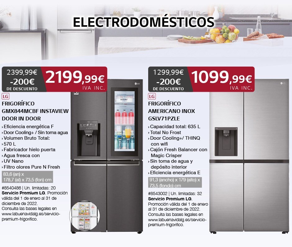 Electrodomésticos: frigorífico Door in door, americano inox