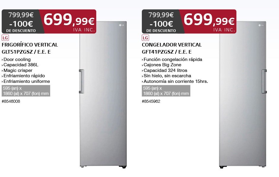 Electrodomésticos: frigorífico vertical y congelador vertical