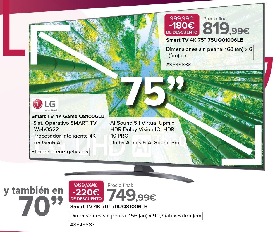 Smart TV 4K gama Q81006LB, en 75 pulgadas y 70 pulgadas