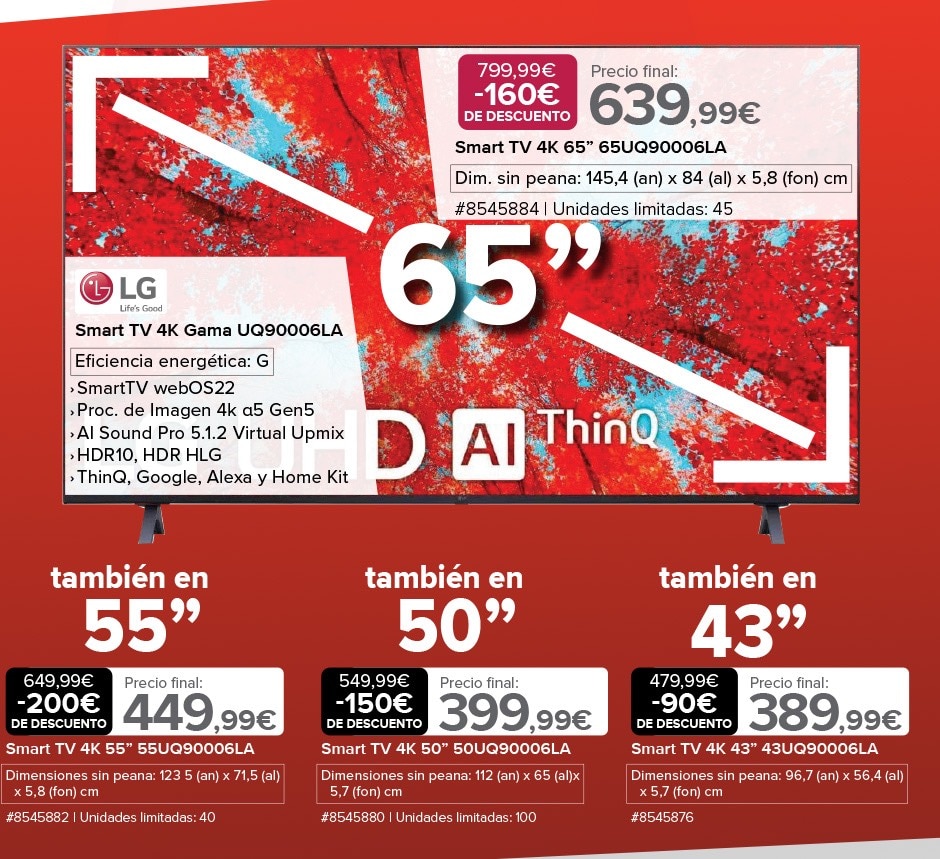 Smart TV 4k gama UQ90006LA en 65, 55, 50 y 43 pulgadas