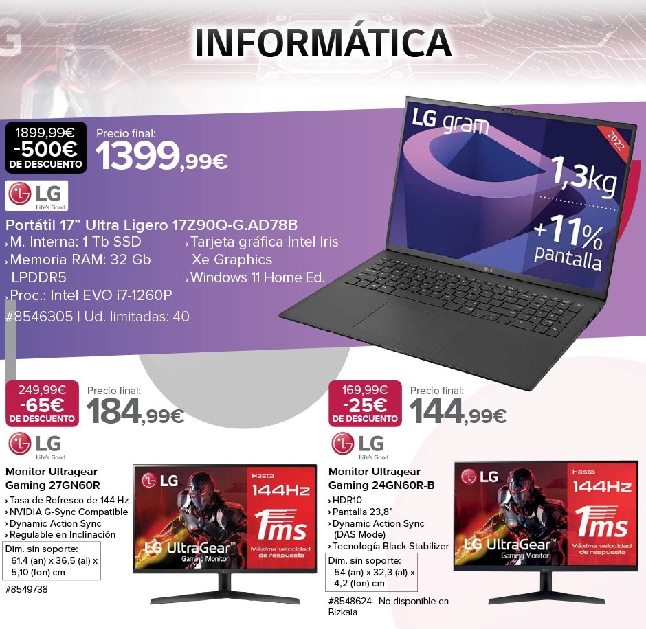 Informática: Portátil ultraligero de 17 pulgadas, monitores gaming UltraGear