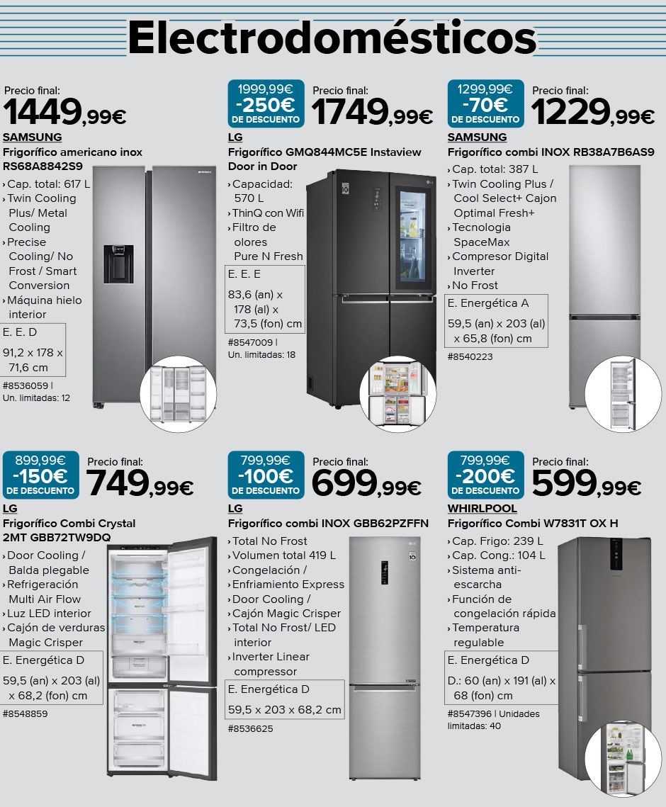 Electrodomésticos: Frigoríficos LG / Samsung / Whirpool