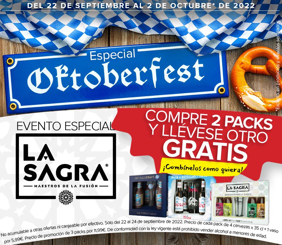 Del 22 de septiembre al 2 de octubre de 2022 excepto en productos y eventos especificados… ¡Oktoberfest! Y no se pierda el evento especial La Sagra