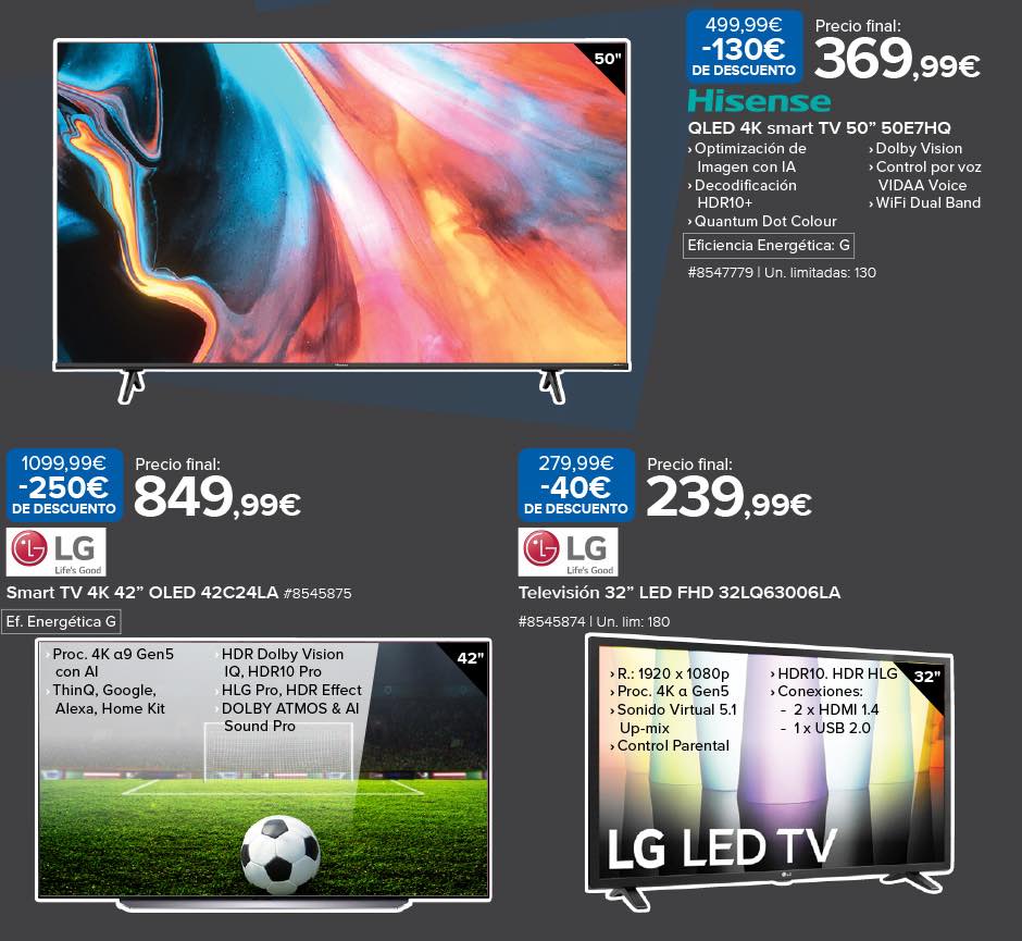 Smart TVs: Hisense 50 pulgadas / LG 42 pulgadas / LG 32 pulgadas