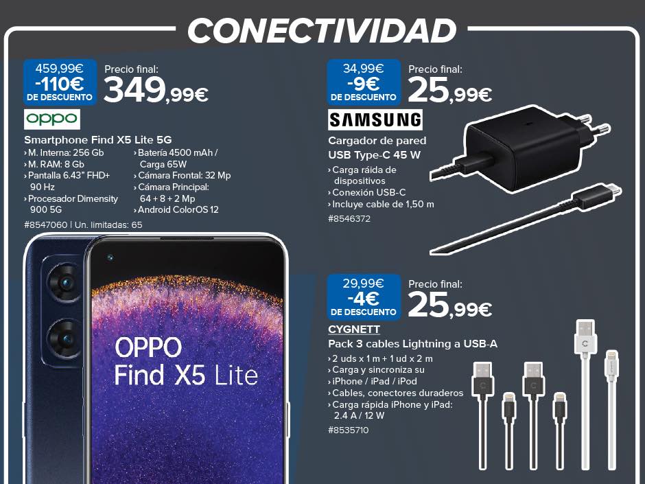 Conectividad: Oppo smartphone / Samsung cargador / Cygnett cables Iphone