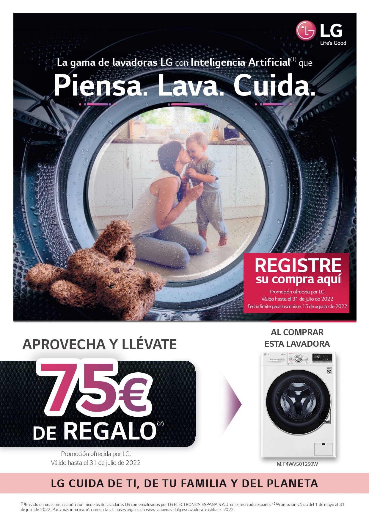Promoción LG válida solo hasta el 30 de julio de 2022 para lavadora M. F4WV5012S0W